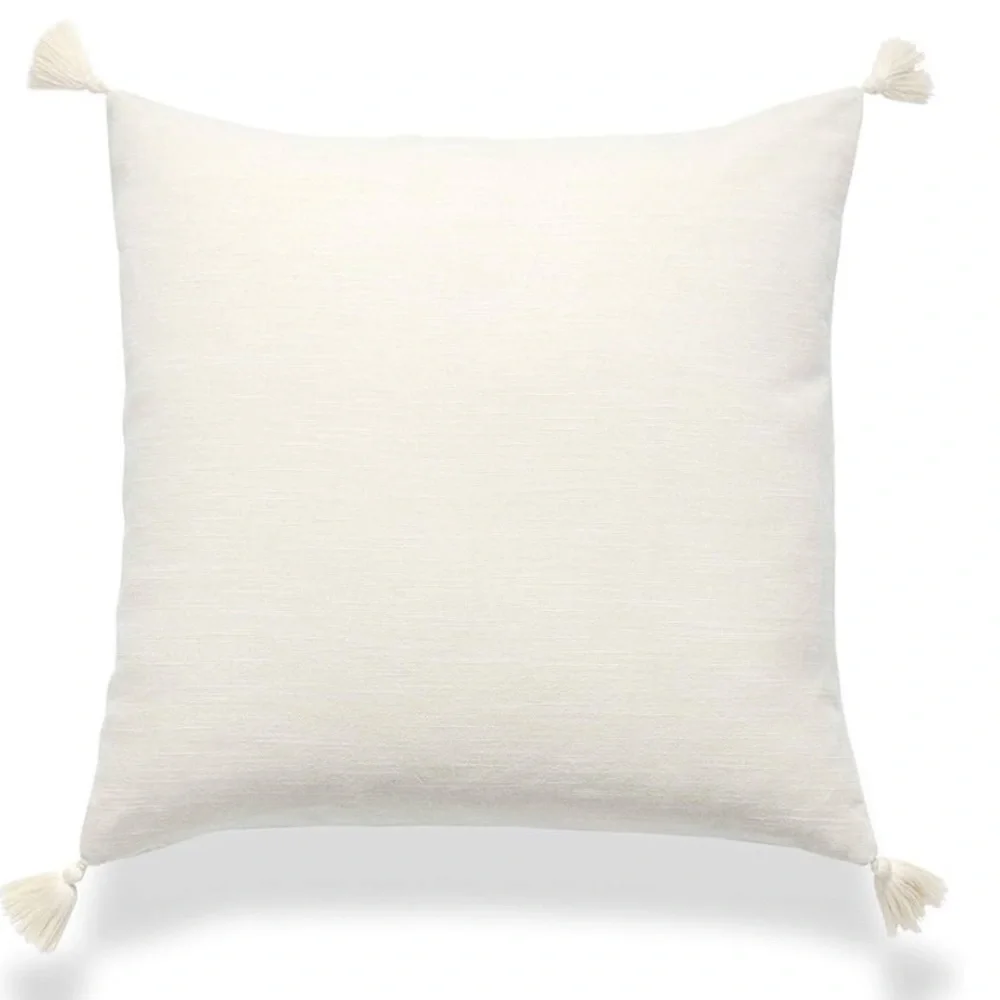 Elegant Cream Throw Pillow cover with Tassels - Picture 2 of 7